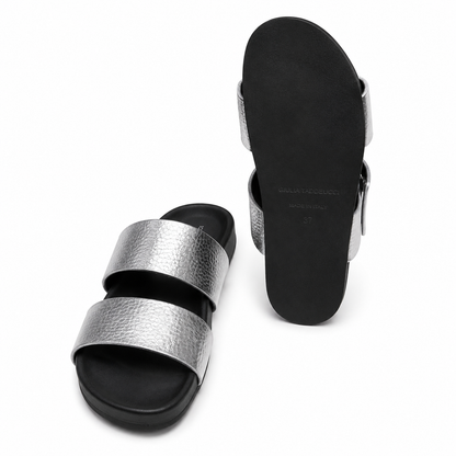 Giulia Taddeucci Damen Pantoletten Sandalen Alce Argento Silber Leder Made in Italy