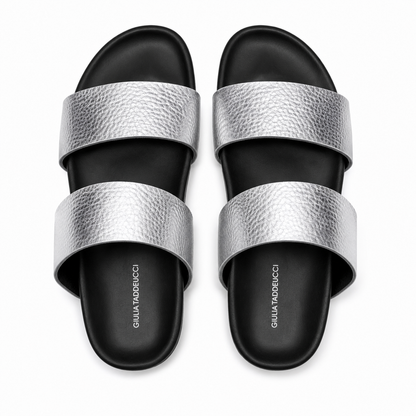 Giulia Taddeucci Damen Pantoletten Sandalen Alce Argento Silber Leder Made in Italy