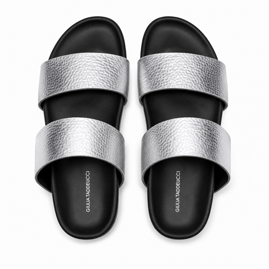Giulia Taddeucci Damen Pantoletten Sandalen Alce Argento Silber Leder Made in Italy