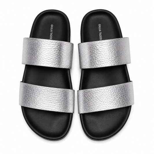 Giulia Taddeucci Damen Pantoletten Sandalen Alce Argento Silber Leder Made in Italy