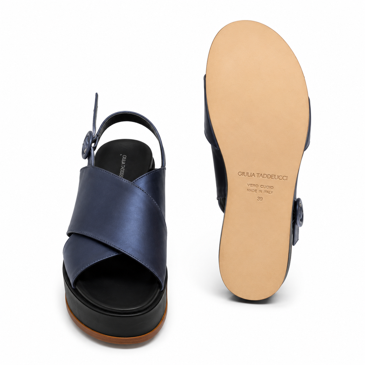 Giulia Taddeucci Damen Pantoletten Satin Cobalto Blau Made in Italy