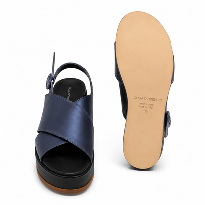Giulia Taddeucci Damen Pantoletten Satin Cobalto Blau Made in Italy