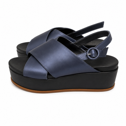 Giulia Taddeucci Damen Pantoletten Satin Cobalto Blau Made in Italy