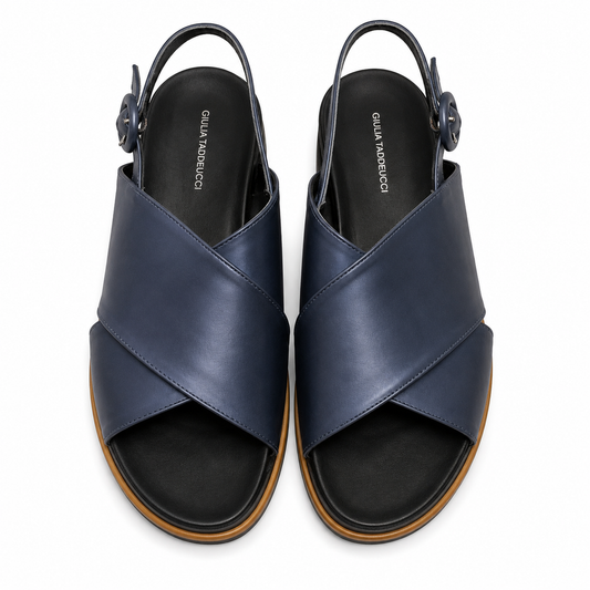 Giulia Taddeucci Damen Pantoletten Satin Cobalto Blau Made in Italy