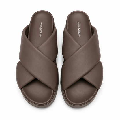 Giulia Taddeucci Damen Pantoletten Nappa Strada Braun Leder-Slipper Made in Italy