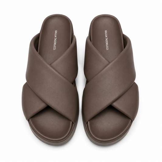 Giulia Taddeucci Damen Pantoletten Nappa Strada Braun Leder-Slipper Made in Italy