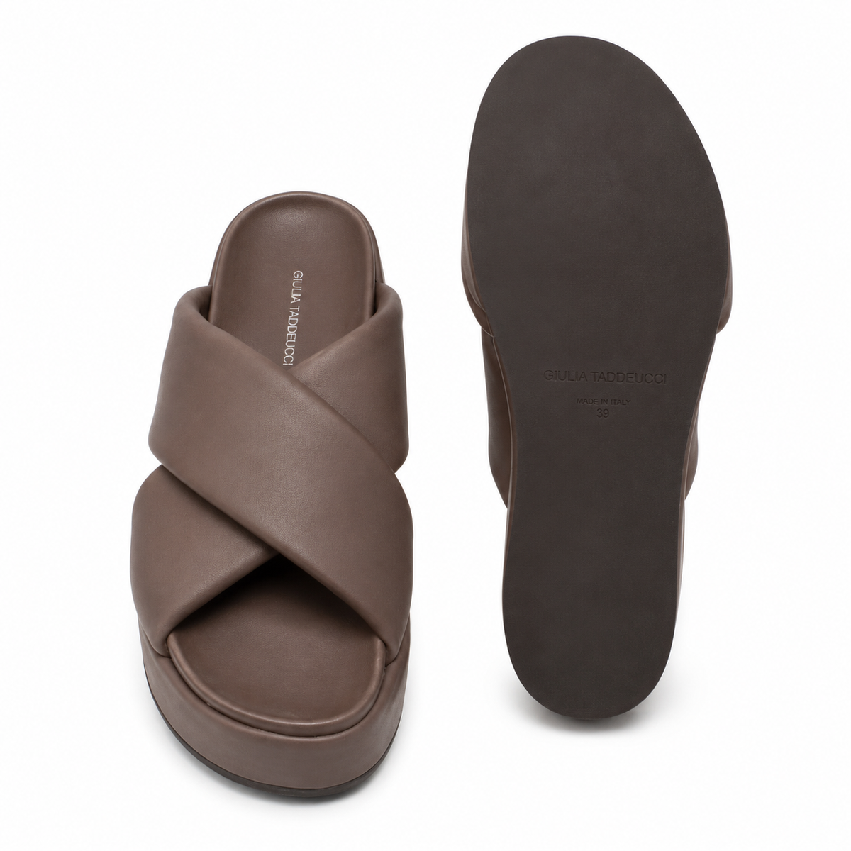 Giulia Taddeucci Damen Pantoletten Nappa Strada Braun Leder-Slipper Made in Italy