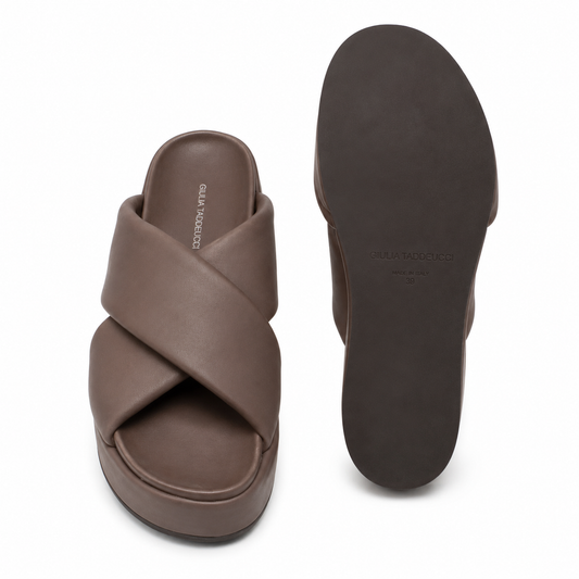 Giulia Taddeucci Damen Pantoletten Nappa Strada Braun Leder-Slipper Made in Italy