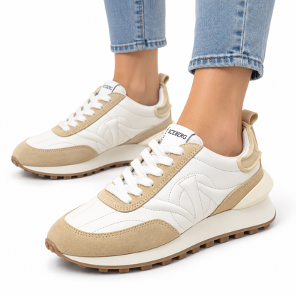 ICEBERG Damen Sneaker Gr. 37 Weiß Beige Designer Schuhe Low Top