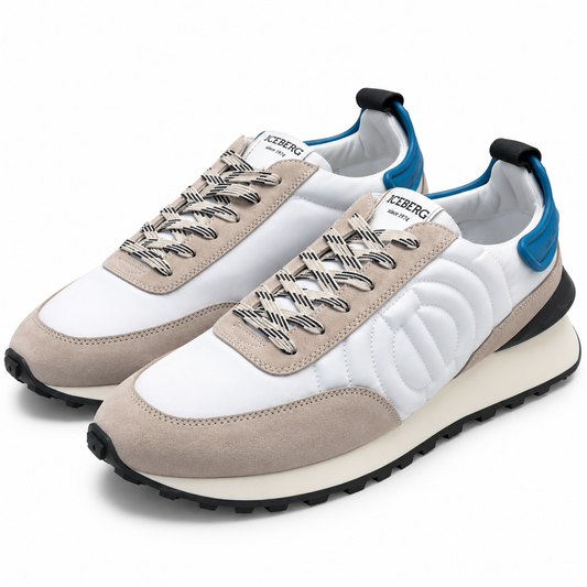 ICEBERG Herren Sneaker Gr. 42 Weiß Beige Blau Designer Schuhe Retro