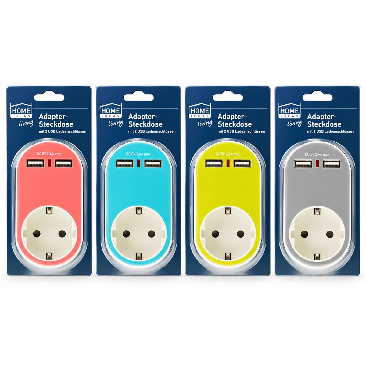 Home Ideas Adapter Steckdose mit 2 USB Ladeanschlüssen Zwischen-Stecker Steckdose Mehrfachstecker