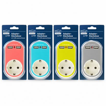 Home Ideas Adapter Steckdose mit 2 USB Ladeanschlüssen Zwischen-Stecker Steckdose Mehrfachstecker