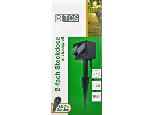 RITOS LEDs Garden Erdspieß 2 Fach Steckdose Schwarz 008750512