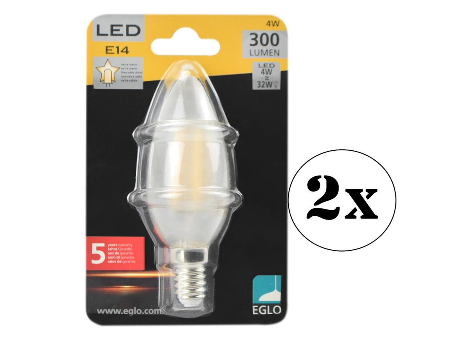 2 x EGLO E14 LED Kerze 4W, 300lm, 2700K