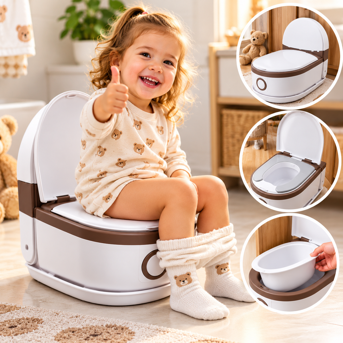 Kinder Töpfchen WC mit Deckel Lerntöpfchen Baby Toilette Grau/Braun