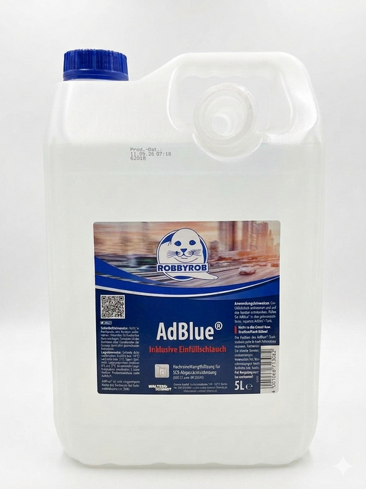 ROBBYROB AdBlue® 5L Kanister Hochreine Harnstofflösung nach ISO 22241 Inklusive Einfüllschlauch für Diesel-PKW & LKW