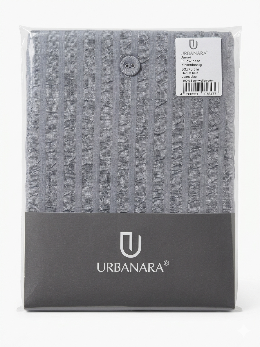 URBANARA® Ansei Kissenbezug 50x75 cm Denim Blue (Jeansblau), 100% Baumwolle
