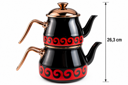 Türkische Teekanne Caydanlik 4-teilig Schwarz Gold 4,5L Induktion Emaille