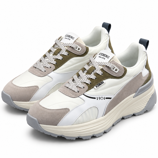 ICEBERG Herren Sneaker Chunky Schuhe Weiß Grau Olive