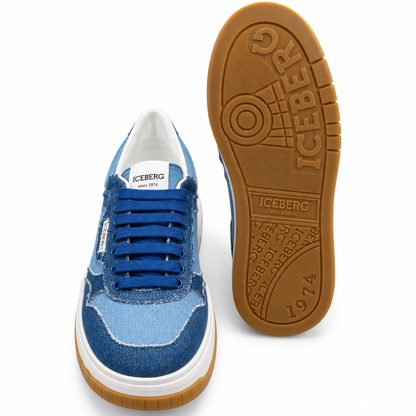 ICEBERG Sneaker Herren Blau Denim Jeans Schuhe Low Top Weiß