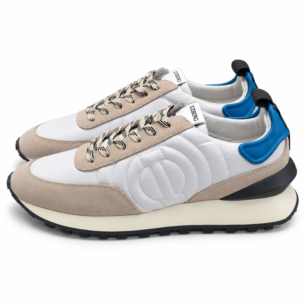 ICEBERG Herren Sneaker Gr. 42 Weiß Beige Blau Designer Schuhe Retro