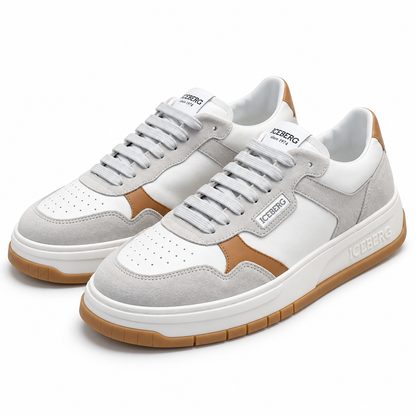 ICEBERG Herren Sneaker Gr. 42 Weiß Grau Braun Designer Schuhe Low Top