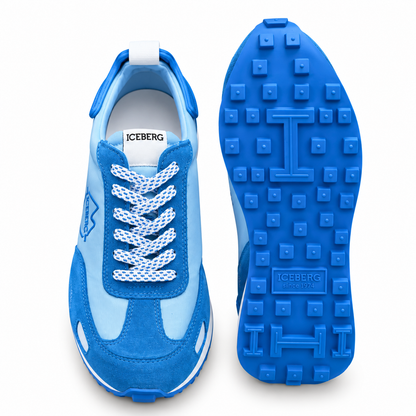ICEBERG Herren Sneaker Gr. 42 Blau Hellblau Designer Schuhe Retro Low Top