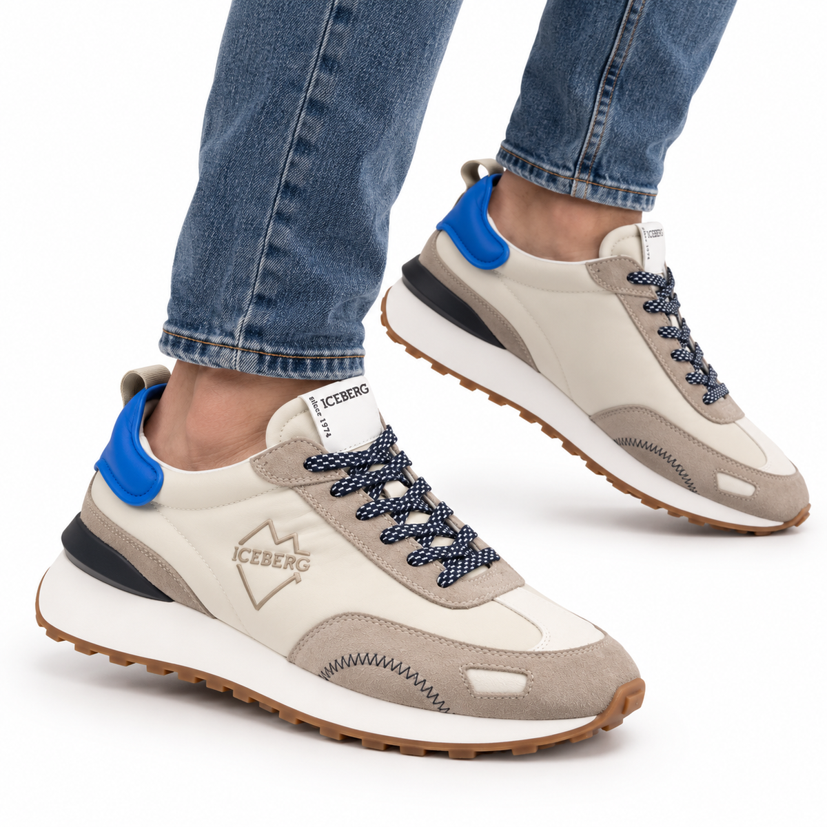 ICEBERG Herren Sneaker Schuhe Beige Grau Blau Freizeitschuhe