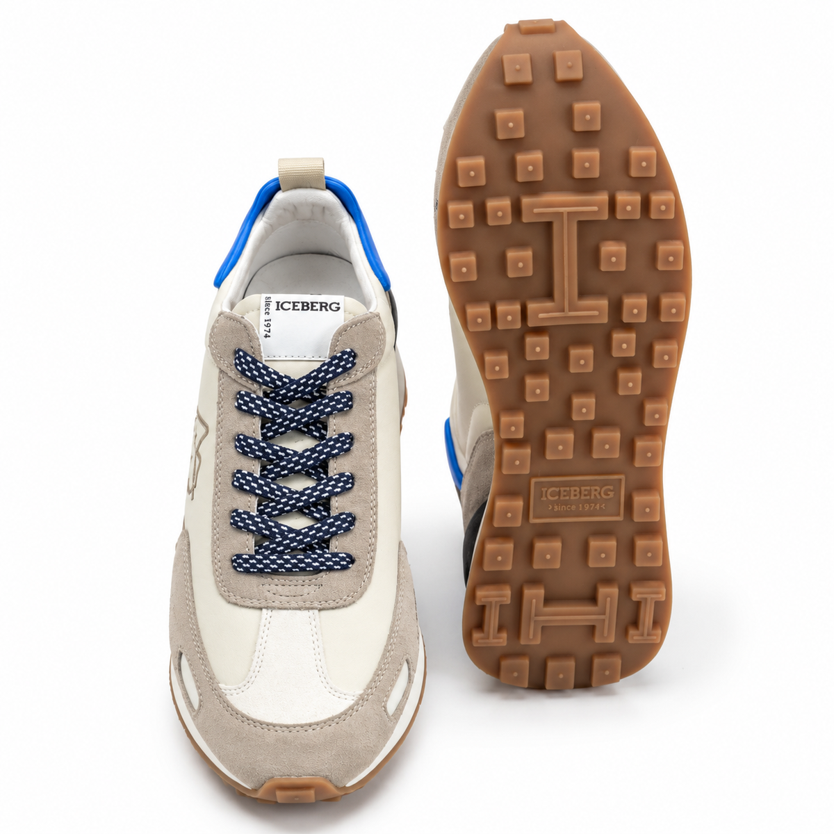 ICEBERG Herren Sneaker Schuhe Beige Grau Blau Freizeitschuhe