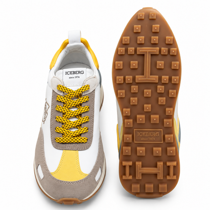ICEBERG Herren Sneaker Weiß Grau Gelb Designer Schuhe