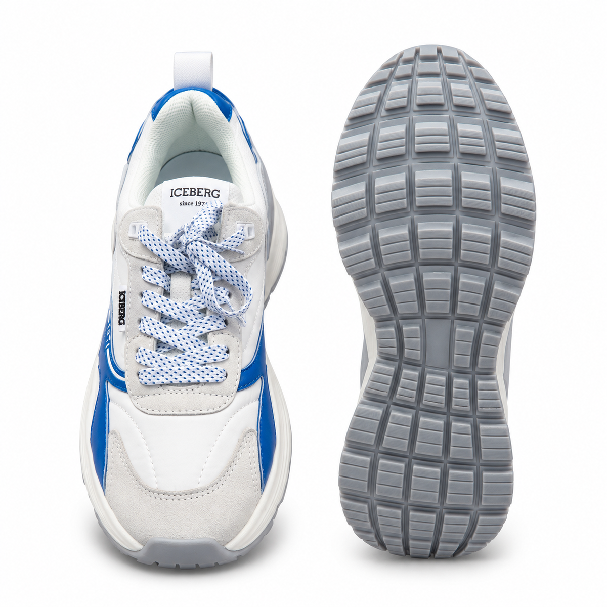 ICEBERG Damen Herren Sneaker Weiß Blau Chunky Turnschuhe