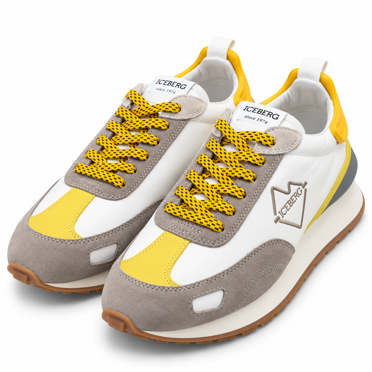 ICEBERG Herren Sneaker Weiß Grau Gelb Designer Schuhe
