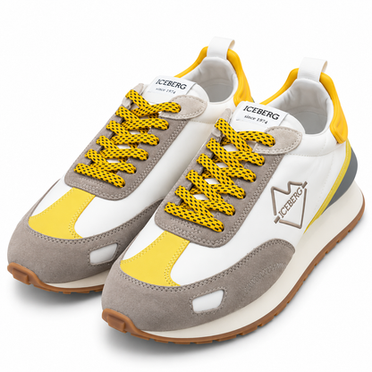 ICEBERG Herren Sneaker Weiß Grau Gelb Designer Schuhe