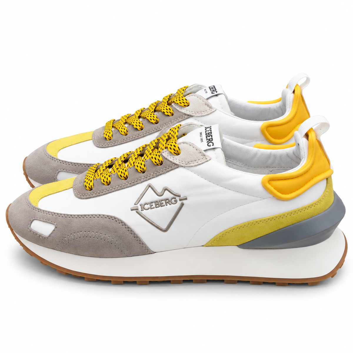 ICEBERG Herren Sneaker Weiß Grau Gelb Designer Schuhe