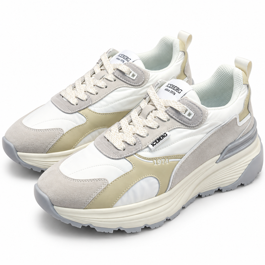 ICEBERG Sneaker Damen Herren Chunky Schuhe Beige Weiß Grau