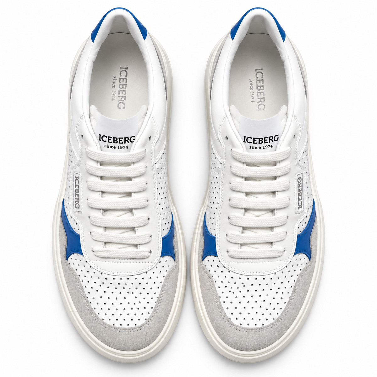 ICEBERG Herren Sneaker Weiß Blau Grau Designer Schuhe Low Top  Gr. 42