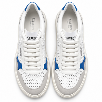 ICEBERG Herren Sneaker Weiß Blau Grau Designer Schuhe Low Top  Gr. 42