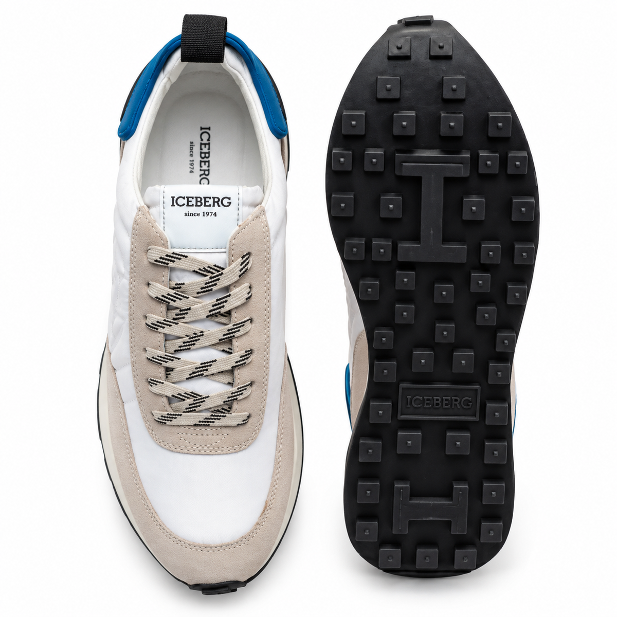 ICEBERG Herren Sneaker Gr. 42 Weiß Beige Blau Designer Schuhe Retro