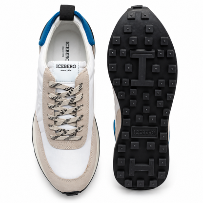 ICEBERG Herren Sneaker Gr. 42 Weiß Beige Blau Designer Schuhe Retro