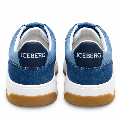 ICEBERG Sneaker Herren Blau Denim Jeans Schuhe Low Top Weiß