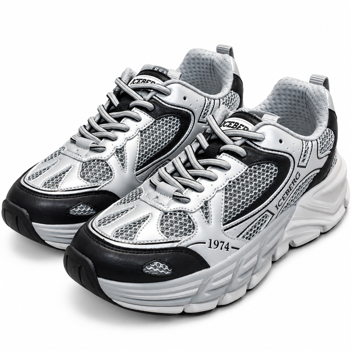 ICEBERG Herren Sneaker Chunky Schuhe Silber Schwarz Weiß Gr. 42