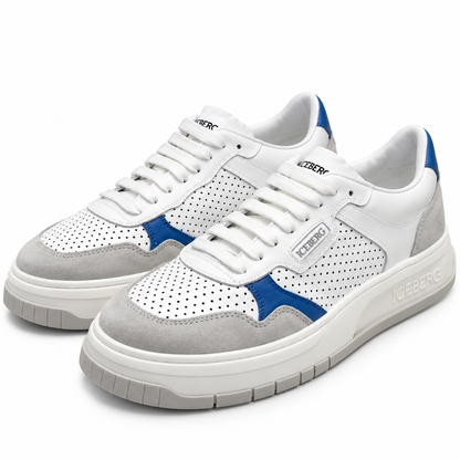 ICEBERG Herren Sneaker Weiß Blau Grau Designer Schuhe Low Top  Gr. 42