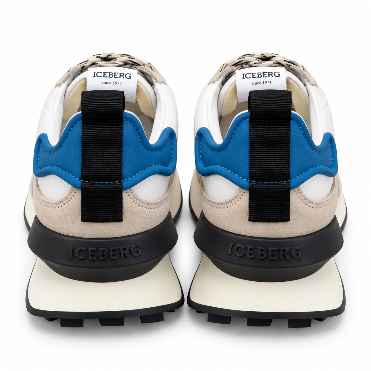 ICEBERG Herren Sneaker Gr. 42 Weiß Beige Blau Designer Schuhe Retro