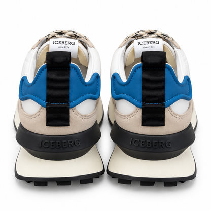 ICEBERG Herren Sneaker Gr. 42 Weiß Beige Blau Designer Schuhe Retro