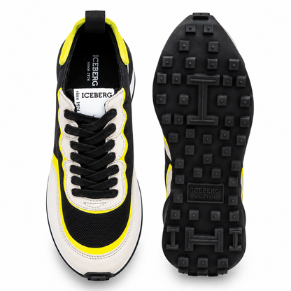 ICEBERG Herren Sneaker Gr. 42 Schwarz Weiß Neongelb Designer Schuhe
