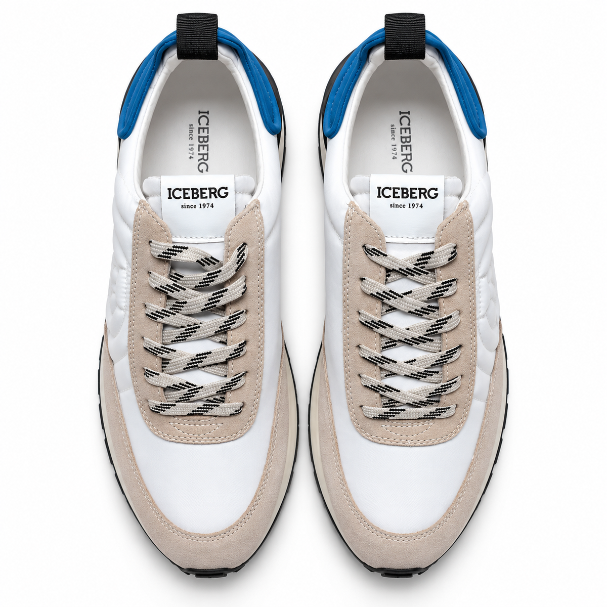 ICEBERG Herren Sneaker Gr. 42 Weiß Beige Blau Designer Schuhe Retro
