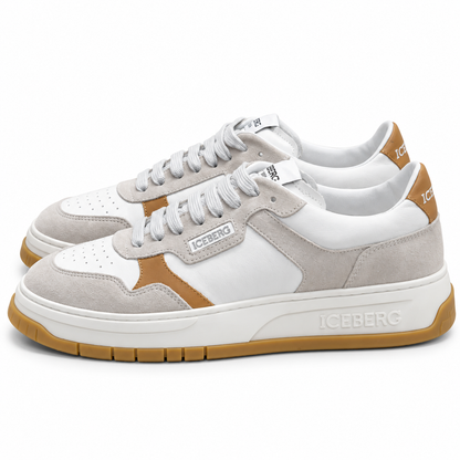 ICEBERG Herren Sneaker Gr. 42 Weiß Grau Braun Designer Schuhe Low Top