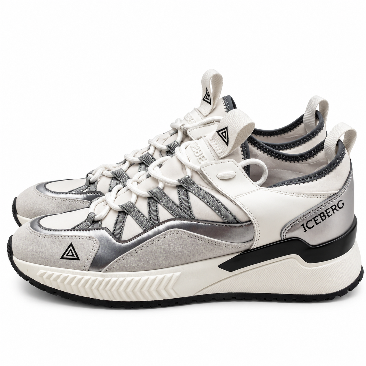 ICEBERG Herren Sneaker Gr. 42 Weiß Grau Silber Designer Schuhe Chunky
