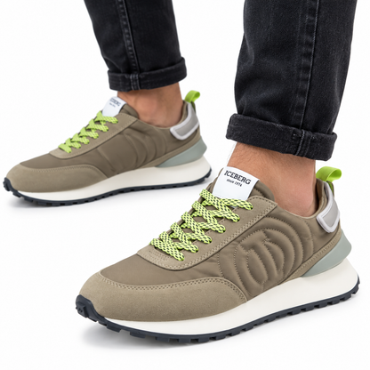 ICEBERG Herren Sneaker Khaki Grau Grün Freizeitschuhe Sportschuhe