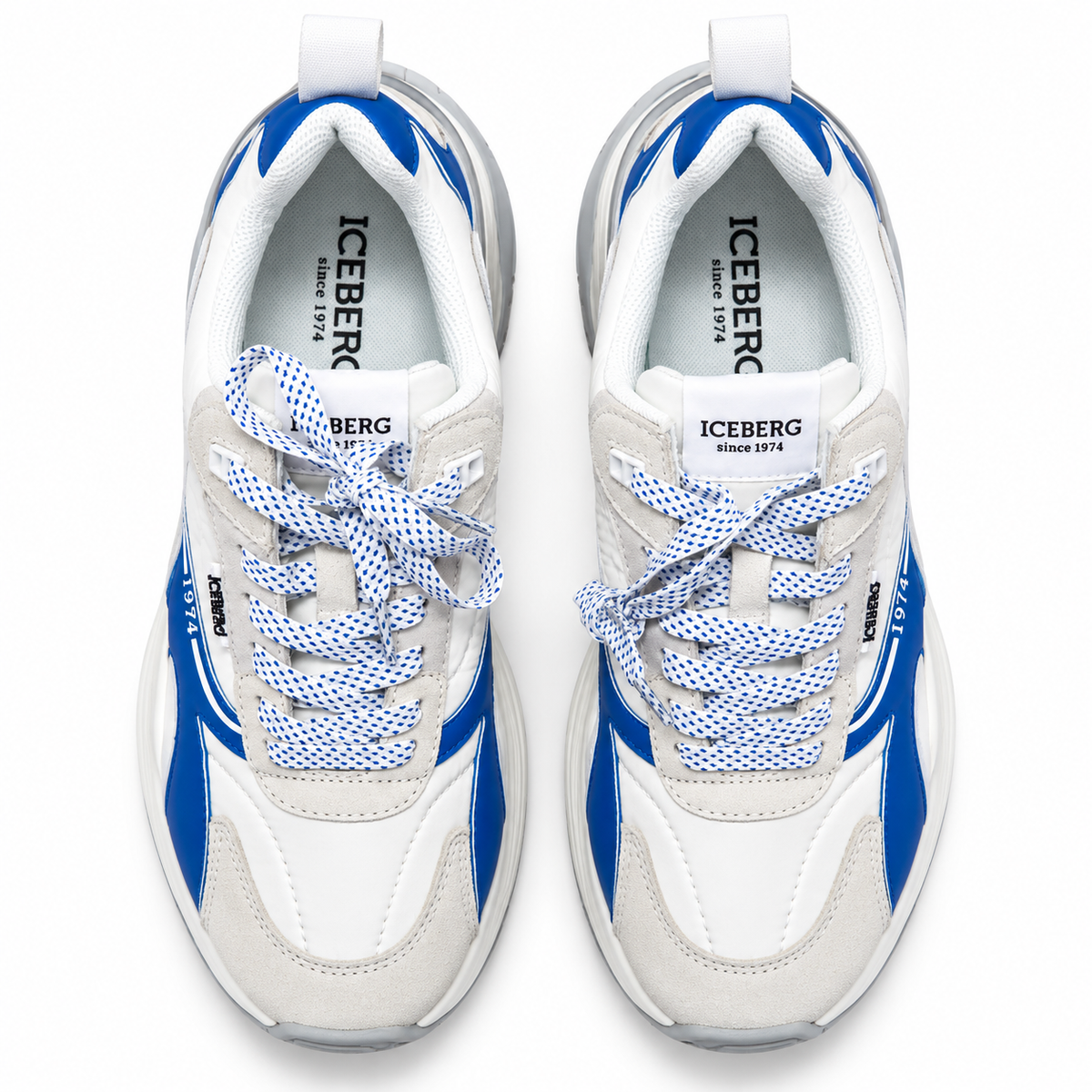 ICEBERG Damen Herren Sneaker Weiß Blau Chunky Turnschuhe